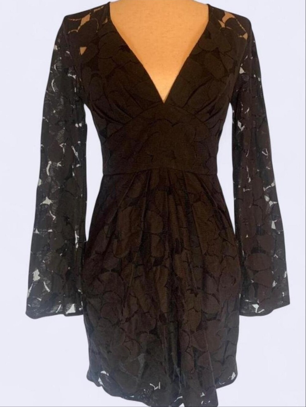 BCBGeneration Black Lace Long Sleeve V-Neck Dress